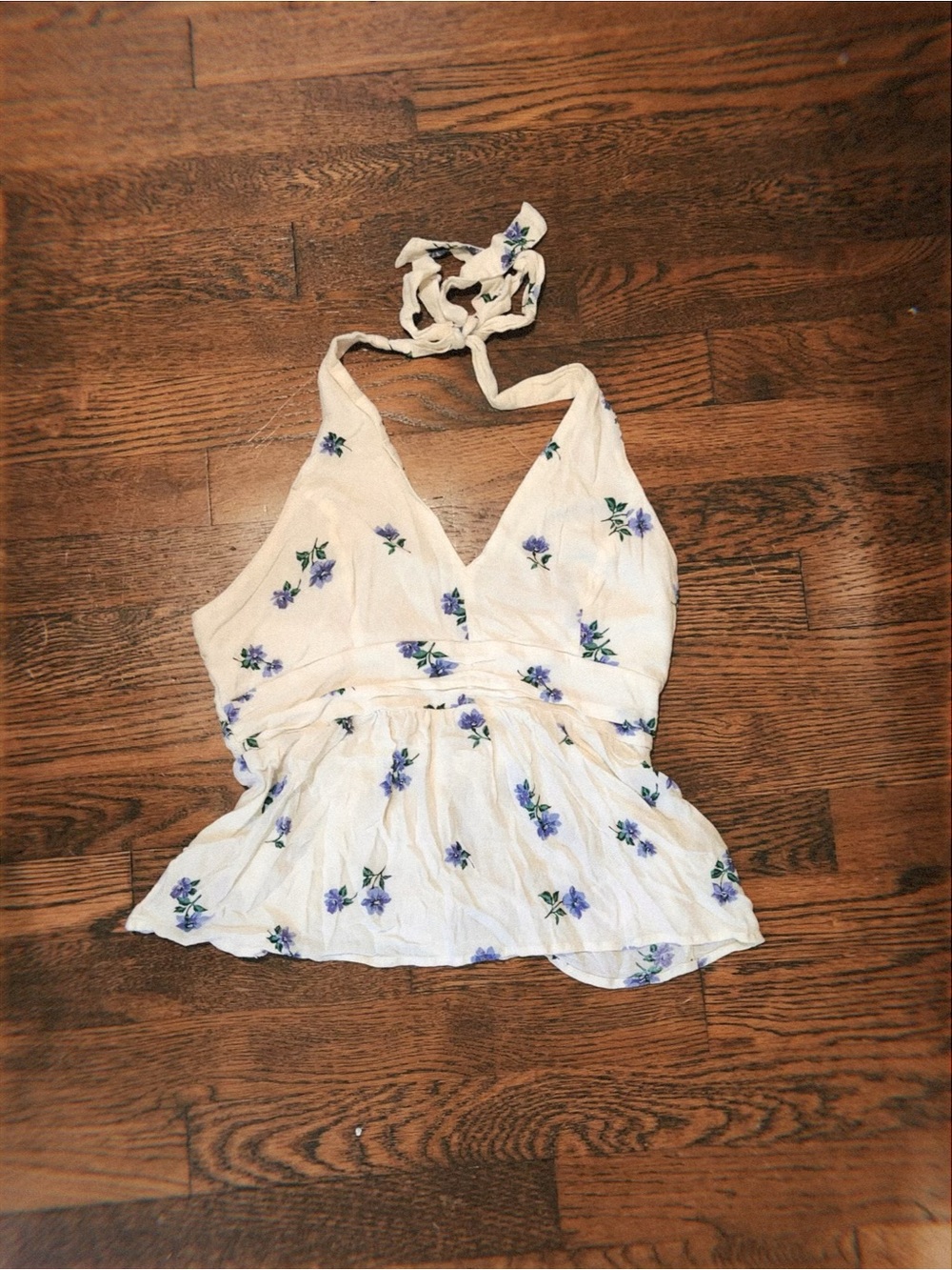 White Halter Floral Peplum Tank Top